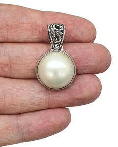 Mabe Pearl Pendant, Filigree Bail, Sterling Silver, June Birthstone, Bezel Set, Freshwater - GemzAustralia 