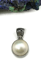 Load image into Gallery viewer, Mabe Pearl Pendant, Filigree Bail, Sterling Silver, June Birthstone, Bezel Set, Freshwater - GemzAustralia 