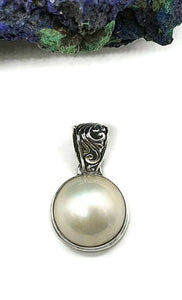 Mabe Pearl Pendant, Filigree Bail, Sterling Silver, June Birthstone, Bezel Set, Freshwater - GemzAustralia 