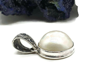 Mabe Pearl Pendant, Filigree Bail, Sterling Silver, June Birthstone, Bezel Set, Freshwater - GemzAustralia 