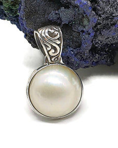 Mabe Pearl Pendant, Filigree Bail, Sterling Silver, June Birthstone, Bezel Set, Freshwater - GemzAustralia 