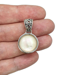 Mabe Pearl Pendant, Filigree Bail, Sterling Silver, June Birthstone, Bezel Set, Freshwater - GemzAustralia 