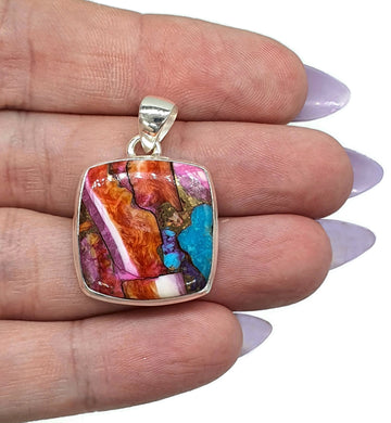 Oyster Turquoise Pendant with Pink Opal, Sterling Silver - GemzAustralia 