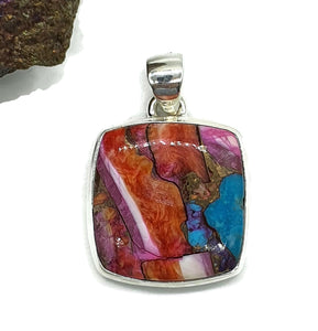 Oyster Turquoise Pendant with Pink Opal, Sterling Silver - GemzAustralia 