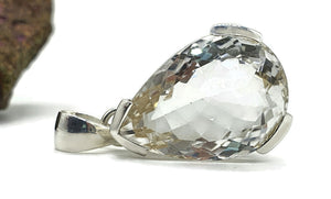 Quartz Crystal Pendant, Sterling Silver, 28 carats, Pear faceted, Concentration Gem - GemzAustralia 