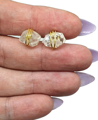 Raw Herkimer Diamond Studs, April Birthstone, Sterling Silver, 18k gold Plated - GemzAustralia 