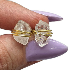 Raw Herkimer Diamond Studs, April Birthstone, Sterling Silver, 18k gold Plated - GemzAustralia 