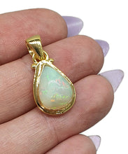 Load image into Gallery viewer, Pear Ethiopian Opal Pendant, Sterling Silver, 18K Gold Plated, October Birthstone - GemzAustralia 