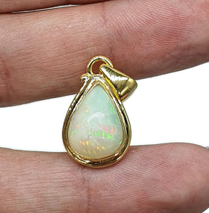 Pear Ethiopian Opal Pendant, Sterling Silver, 18K Gold Plated, October Birthstone - GemzAustralia 