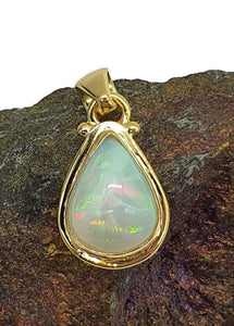 Pear Ethiopian Opal Pendant, Sterling Silver, 18K Gold Plated, October Birthstone - GemzAustralia 