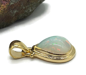 Pear Ethiopian Opal Pendant, Sterling Silver, 18K Gold Plated, October Birthstone - GemzAustralia 