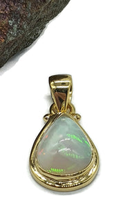 Pear Ethiopian Opal Pendant, Sterling Silver, 18K Gold Plated, October Birthstone - GemzAustralia 