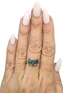 Raw Emerald Trilogy Ring, size 8, Sterling Silver, May Birthstone, Natural Gemstone - GemzAustralia 