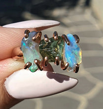 Load image into Gallery viewer, Ethiopian Opal &amp; Green Apatite Ring, Size 7.75, Sterling Silver, 14k Rose Gold Plated - GemzAustralia 