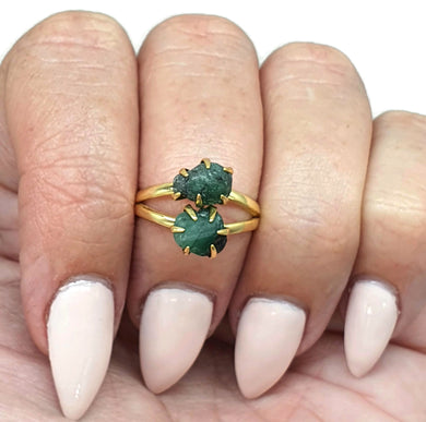 Gold Rough Emerald Ring, size 6.25, Sterling Silver, May Birthstone, Natural Gemstone - GemzAustralia 