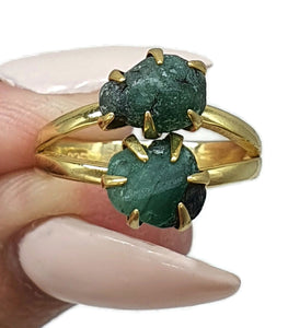 Gold Rough Emerald Ring, size 6.25, Sterling Silver, May Birthstone, Natural Gemstone - GemzAustralia 