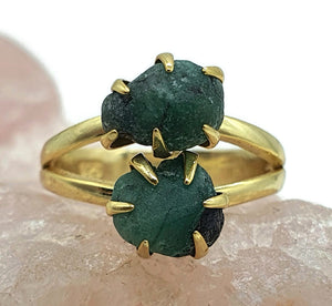 Gold Rough Emerald Ring, size 6.25, Sterling Silver, May Birthstone, Natural Gemstone - GemzAustralia 