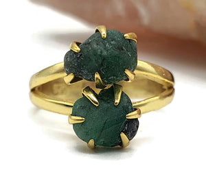 Gold Rough Emerald Ring, size 6.25, Sterling Silver, May Birthstone, Natural Gemstone - GemzAustralia 