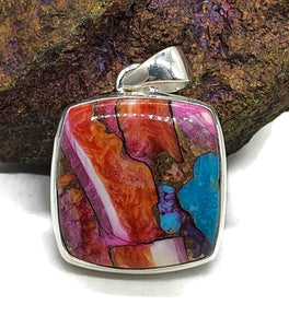 Oyster Turquoise Pendant with Pink Opal, Sterling Silver - GemzAustralia 