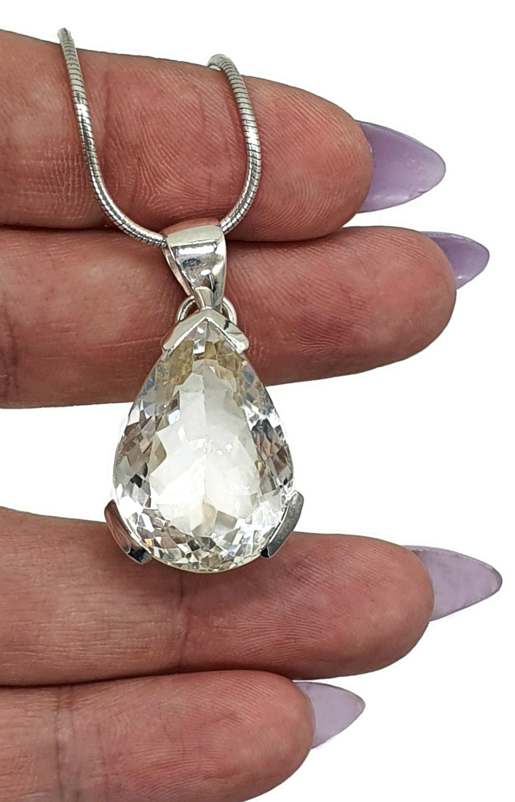 Quartz Crystal Pendant, Sterling Silver, 28 carats, Pear faceted, Concentration Gem - GemzAustralia 