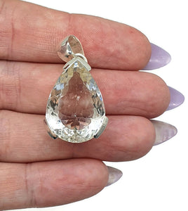 Quartz Crystal Pendant, Sterling Silver, 28 carats, Pear faceted, Concentration Gem - GemzAustralia 