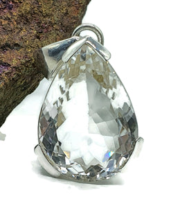 Quartz Crystal Pendant, Sterling Silver, 28 carats, Pear faceted, Concentration Gem - GemzAustralia 