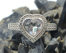 Load image into Gallery viewer, White Topaz &amp; Diamond Heart Ring, Size 7, Sterling Silver, Energy Gemstone - GemzAustralia 