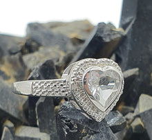Load image into Gallery viewer, White Topaz &amp; Diamond Heart Ring, Size 7, Sterling Silver, Energy Gemstone - GemzAustralia 