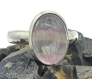 Fluorite Ring, Size 9, Sterling Silver, Oval Shape, Purple Blue Fluorite, Magical - GemzAustralia 