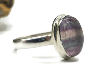 Fluorite Ring, Size 9, Sterling Silver, Oval Shape, Purple Blue Fluorite, Magical - GemzAustralia 