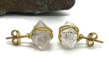 Load image into Gallery viewer, Raw Herkimer Diamond Studs, April Birthstone, Sterling Silver, 18k gold Plated - GemzAustralia 