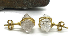 Raw Herkimer Diamond Studs, April Birthstone, Sterling Silver, 18k gold Plated - GemzAustralia 