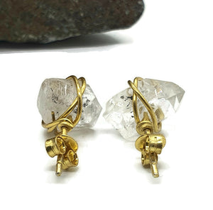 Raw Herkimer Diamond Studs, April Birthstone, Sterling Silver, 18k gold Plated - GemzAustralia 