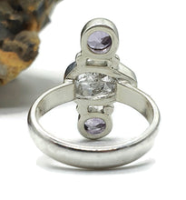 Load image into Gallery viewer, Raw Herkimer Diamond &amp; Amethyst Ring, Size 6.5, Sterling Silver, Ascension Gem - GemzAustralia 