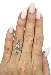 Raw Herkimer Diamond & Amethyst Ring, Size 6.5, Sterling Silver, Ascension Gem - GemzAustralia 