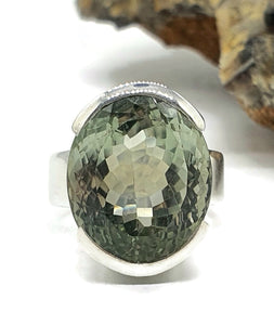 15 carat Green Amethyst Ring, Size 7, Sterling Silver, Prasiolite Ring, Oval Shaped - GemzAustralia 