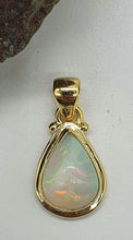 Load image into Gallery viewer, Pear Ethiopian Opal Pendant, Sterling Silver, 18K Gold Plated, October Birthstone - GemzAustralia 