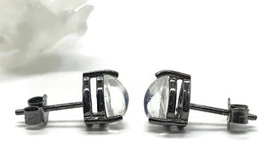Rainbow Moonstone Stud Earrings, Black Sterling Silver, Pear shaped, Oxidized - GemzAustralia 