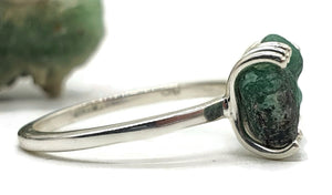 Raw Emerald Trilogy Ring, size 8, Sterling Silver, May Birthstone, Natural Gemstone - GemzAustralia 