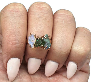 Ethiopian Opal & Green Apatite Ring, Size 7.75, Sterling Silver, 14k Rose Gold Plated - GemzAustralia 
