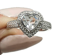 Load image into Gallery viewer, White Topaz &amp; Diamond Heart Ring, Size 7, Sterling Silver, Energy Gemstone - GemzAustralia 