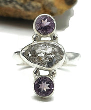 Load image into Gallery viewer, Raw Herkimer Diamond &amp; Amethyst Ring, Size 6.5, Sterling Silver, Ascension Gem - GemzAustralia 