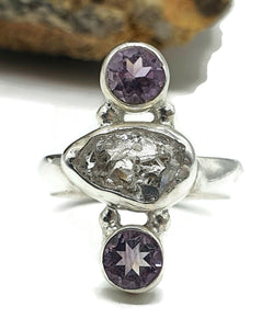 Raw Herkimer Diamond & Amethyst Ring, Size 6.5, Sterling Silver, Ascension Gem - GemzAustralia 