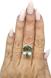 15 carat Green Amethyst Ring, Size 7, Sterling Silver, Prasiolite Ring, Oval Shaped - GemzAustralia 