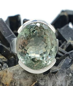15 carat Green Amethyst Ring, Size 7, Sterling Silver, Prasiolite Ring, Oval Shaped - GemzAustralia 