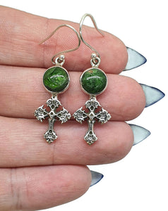 Chrome Diopside Cross Earrings, Siberian Emerald, Sterling Silver, Holds Mysteries - GemzAustralia 