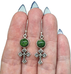 Chrome Diopside Cross Earrings, Siberian Emerald, Sterling Silver, Holds Mysteries - GemzAustralia 