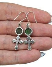 Load image into Gallery viewer, Chrome Diopside Cross Earrings, Siberian Emerald, Sterling Silver, Holds Mysteries - GemzAustralia 