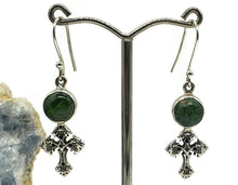 Load image into Gallery viewer, Chrome Diopside Cross Earrings, Siberian Emerald, Sterling Silver, Holds Mysteries - GemzAustralia 