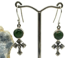 Chrome Diopside Cross Earrings, Siberian Emerald, Sterling Silver, Holds Mysteries - GemzAustralia 